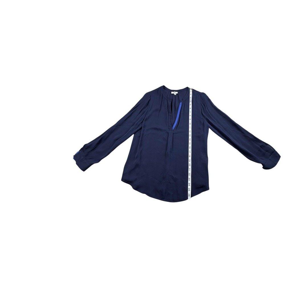 Joie 100% Silk Navy Blue Long Sleeve Popover Blouse Women's Medium - Picture 6 of 7